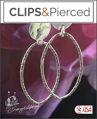 Long Sterling Silver Oval Hoop Earrings | Pierced or Clips