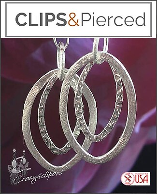 Modern Double Silver Hoop Earrings | Pierced or Clips
