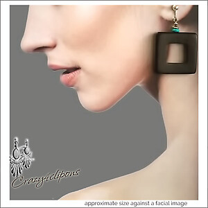 Dramatic Wood Square Hoop Earrings | Pierced or Clips