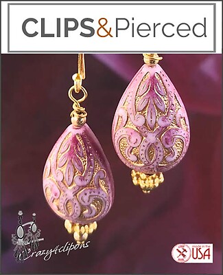 Lexi Paisley Moroccan Pink Earrings | Pierced or Clips