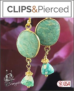 Timeless Elegance: Vermeil Bezel Amazonite Clip Earrings