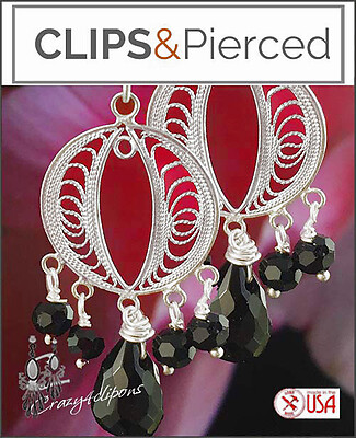Sterling Silver Filigree & Black Onyx Earrings | Pierced or Clips