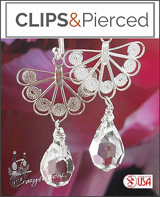 Sterling Silver Filigree & Crystal Earrings | Pierced or Clips