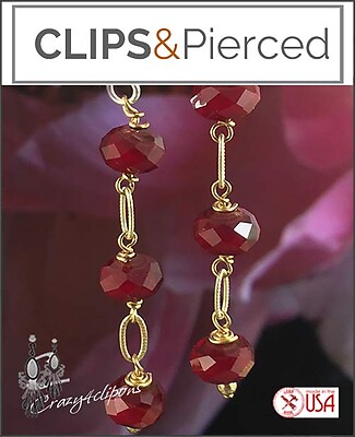 Pretty Red Crystal Dangling Earrings | Pierced or Clips
