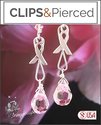 Silver Breast Cancer Awareness Teardrop Earrings