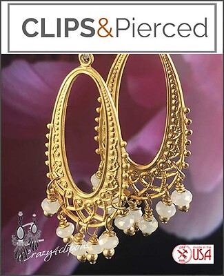 Vintage Romantic Flair. Gold Hoop Earrings | Pierced or Clips