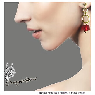 Mini Hoops & Red Crystal Earrings | Pierced or Clips