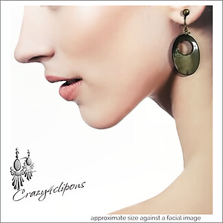 Mother of Pearl Green Hoop Earrings | Pierced or Clip on