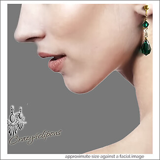 Emerald Green Crystal Dangling Earrings | Pierced or Clips