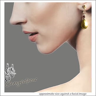 Brushed Gold & Garnet Teardrops Earrings| Pierced or Clips