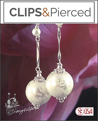 Floral Moons: Lovely, Romantic White Earrings | Pierced or Clips