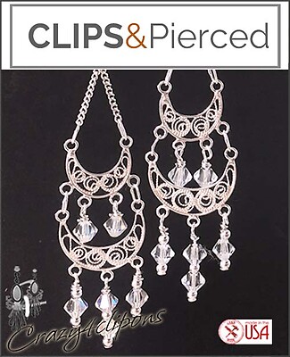 Swarovski Crystals Bridal Dangling Clip Earrings