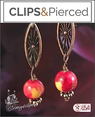 Antique Copper Earrings with Dangling Quartzite Beads