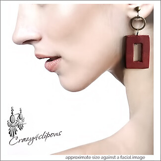 Leather Squares Earrings with Gunmetal Clip Hoops