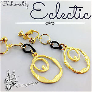 Eclectic Black Chain Hoops Clip Earrings
