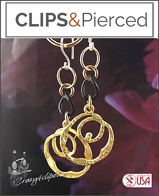 Eclectic Black Chain Hoops Earrings | Pierced or Clips