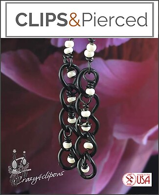 Sleek Edgy Black Chain Earrings | Pierced or Clips