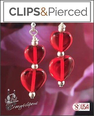 Red Heart Earrings | Your choice: Pierced or Clips