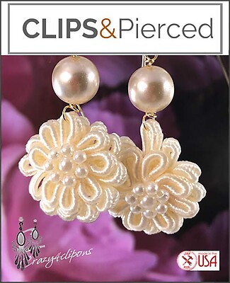 Pearl & Lace Bridal Clipon Earrings ? The Perfect Finishing Touch