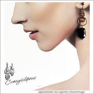 Artisan Copper Swirls w/ Black Crystal Earrings | Pierced or Clips