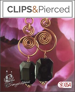 Hand-Crafted Copper Clip Earrings with Dazzling Black Crystals