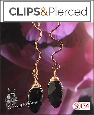 Artisan Copper & Onyx Drop Clips Earrings