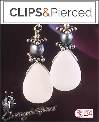 Mother Of Pearl Teardrop Earrings | Pierced or Clip-ons
