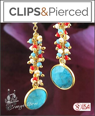 Dazzling Turquoise & Coral Earrings | Pierced or Clips