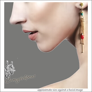 Gold & Turquoise Summer Fringe Earrings | Pierced or Clips