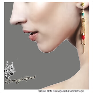 Sunny Radiance: Coral & Gold Filled Tassel Clip Earrings