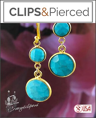 Double Drop Turquoise Clip Earrings in 14K Vermeil