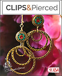 Colorful Textured Gold Hoops Clip Earrings with Nepalese Beads