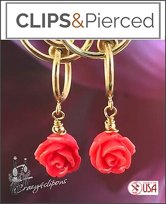 Spring Clip Earrings Hoops w/ Roses | Clips Only