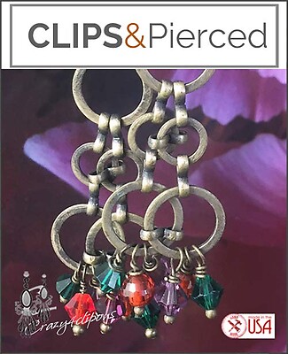 Antique Brass & Swarovski Crystal Earrings | Pierced or Clips