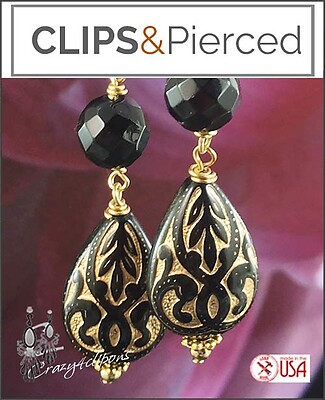 Lexi Black Gold & Onyx Earrings | Pierced or Clips
