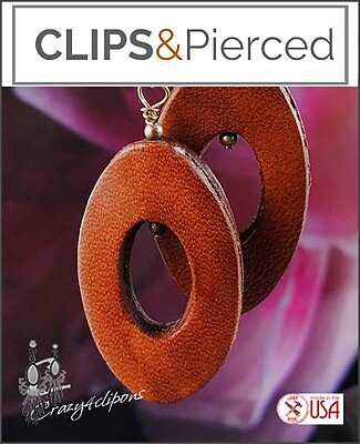Leather Oval Hoop Earrings | Pierced or Clips