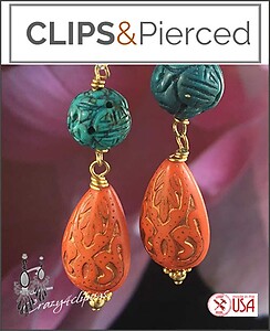 Auburn & Teal Elegance: Clip-On or Pierced Earrings