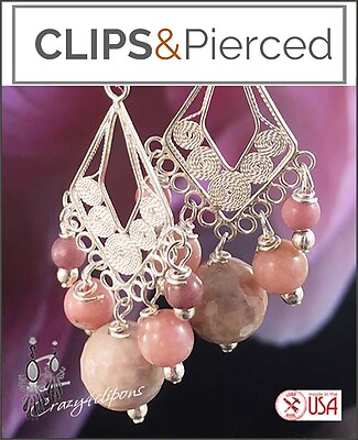 Modern Elegance: Dusty Pink Gemstone Clip Earrings