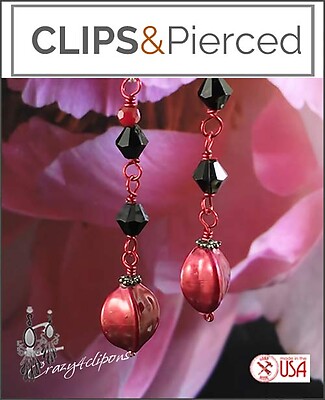 Artisan Black & Red Dangling Earrings| Pierced or Clips