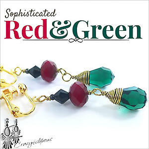 Festive Splendor: Green & Red Dangle Clip Earrings