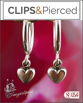 Everyday Love: Small Clip Hoops with Heart Charms