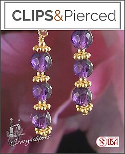 Classic. Amethyst & Gold Earrings | Your choice: Pierced or Clip on
