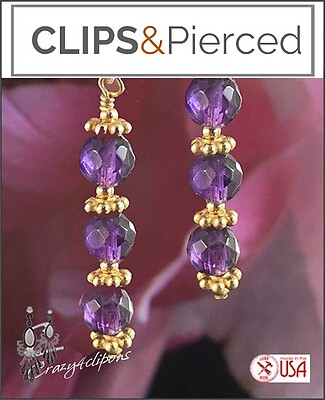 Amethyst Delight: Gold Filled Wire Clip Earrings