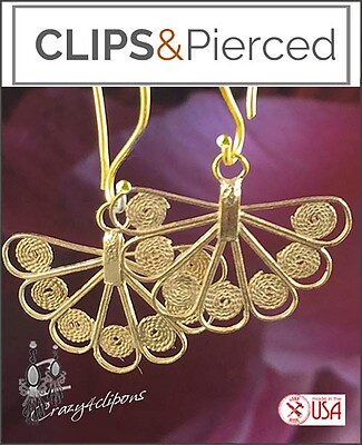Vermeil Gold Filigree Fan Earrings | Pierced or Clips