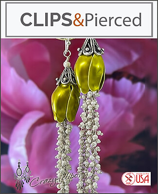 Blossomin Pearl Tassel Elegance. Long Clip Earrings