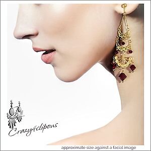 Festive Opulence: Gold Filigree Chandelier Clip Earrings.