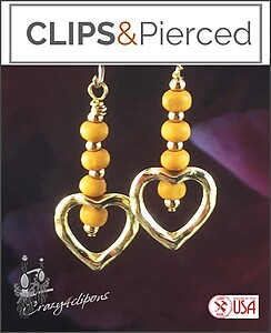 Cheerful Hearts: Sweet Yellow Friendship Clip Earrings.