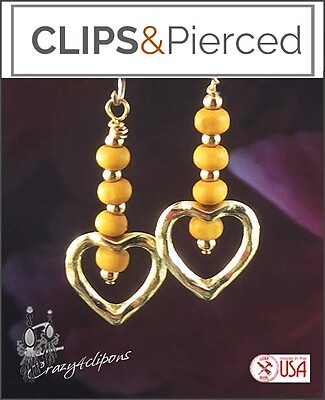 Cheerful Hearts: Sweet Yellow Friendship Clip Earrings.