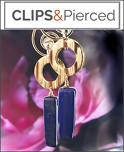 Gold-Tone & Lapis Lazuli Hoops Clip Earrings