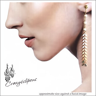Moonlit Glamour Clip Earrings: Gems and Chains Elegance
